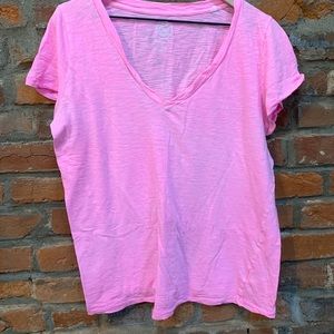 Hot Pink Deep V Neck Tee